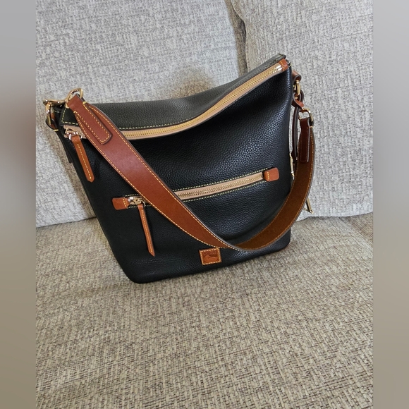 Dooney & Bourke Black and Brown Pebble Satchel Hobo Large Sac Shoulder Bag New - Picture 8 of 16